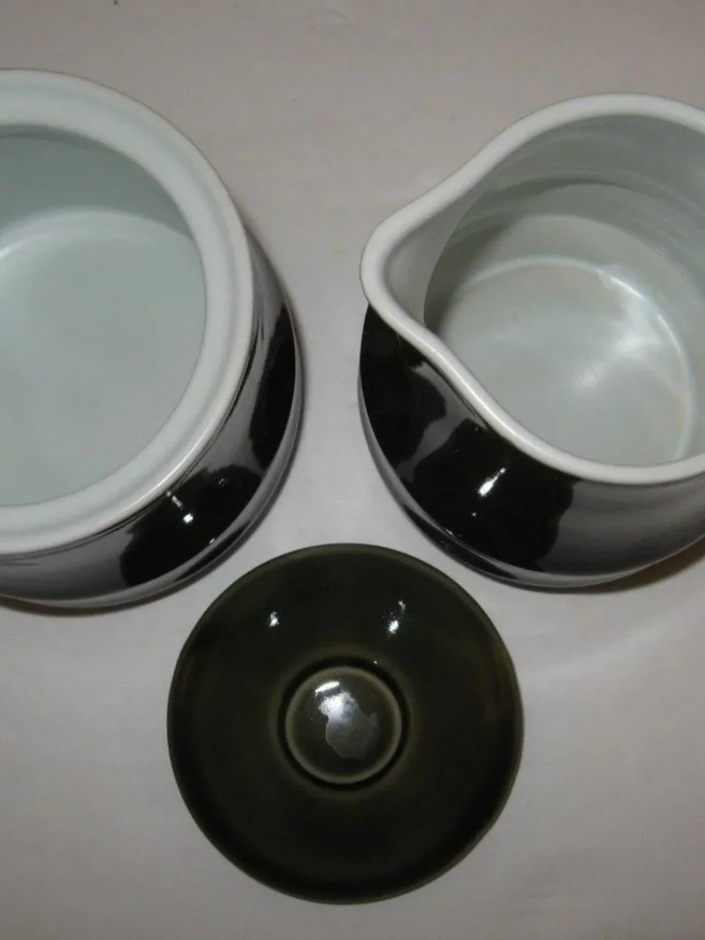 Vintage Stoneware Creamer & Sugar Forest Green